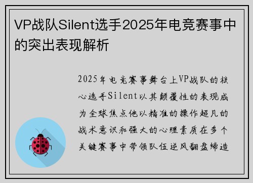 VP战队Silent选手2025年电竞赛事中的突出表现解析